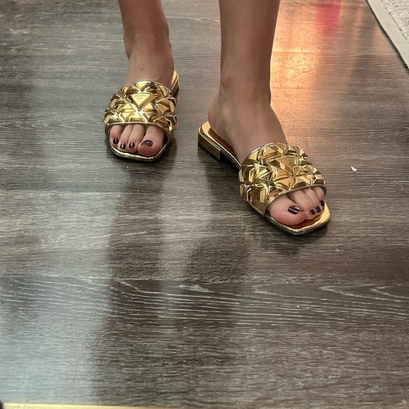 Prada Studded Gold Metallic Leather Slide Sandal. - Picture 3 of 11